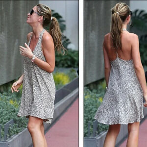 Zara Heart Print Halter Dress Beige Black Size Small